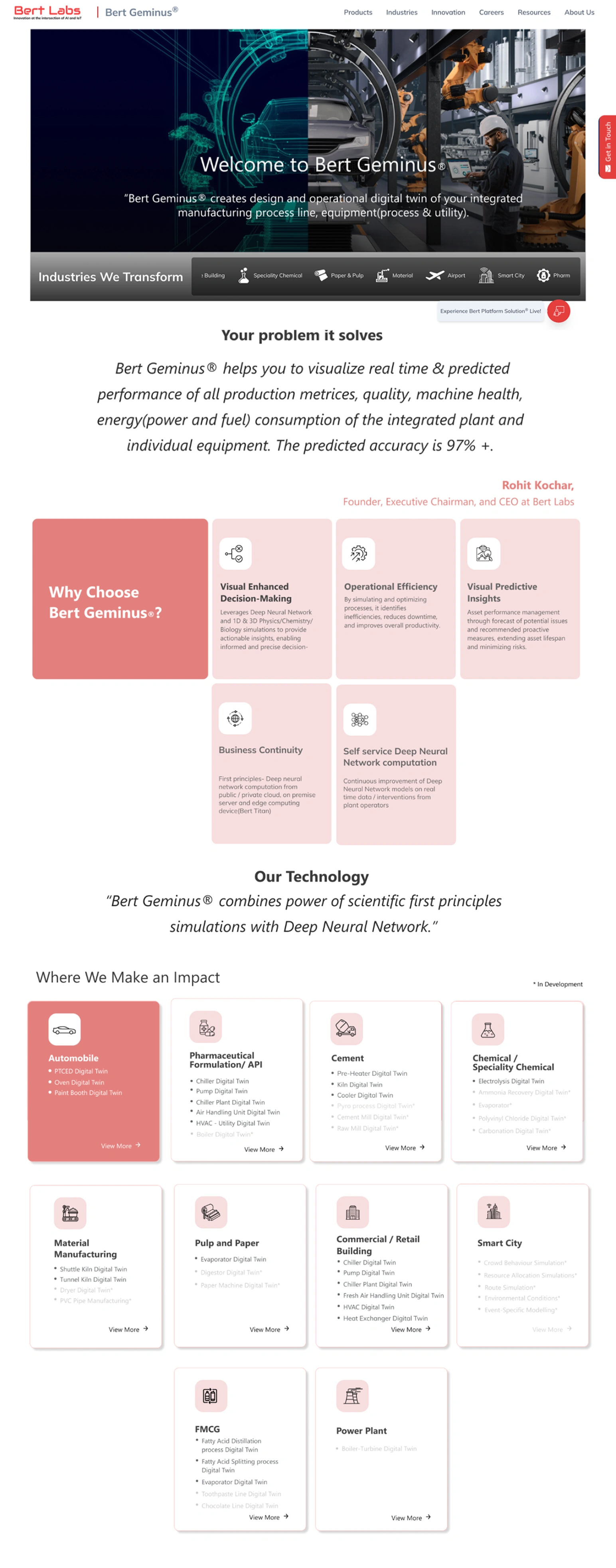Bert Labs Website Mid-Fidelity Design - Solutions Page